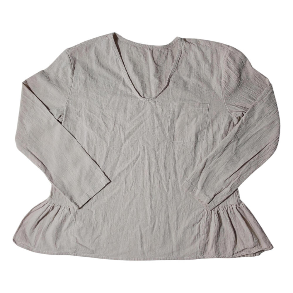 Women's Size M Tan Chest Pocket Ruffle Hem Long Sleeve Blouse FREE SHIPPING